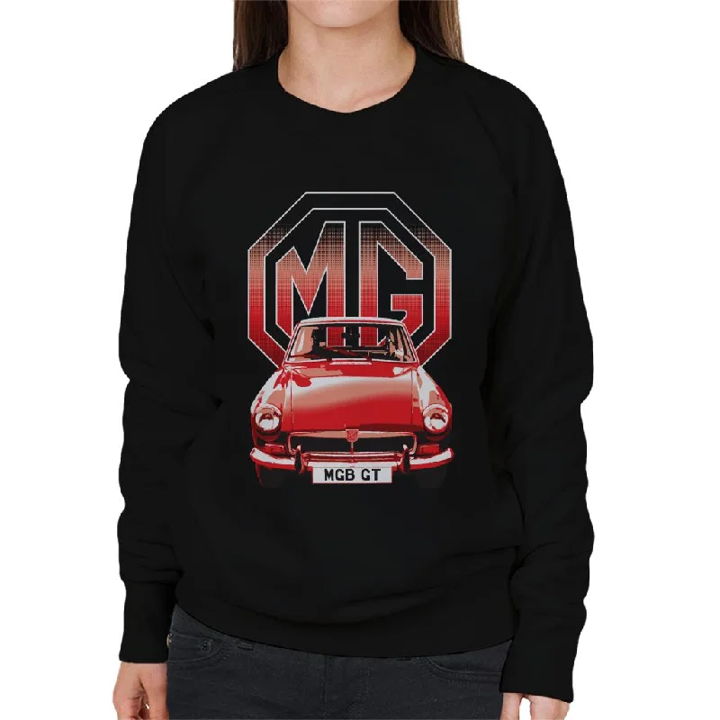 MG B GT Red British Motor Heritage Women's Sweatshirt Hoodie with Tie-Dye Psychedelic Retro