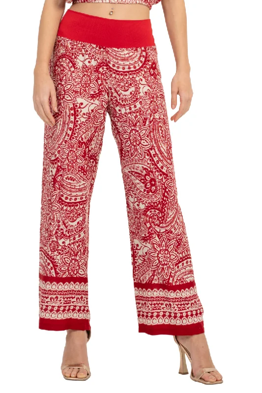 Red Mandala Paisley Print Tango Pants Comfortable Denim Leggings