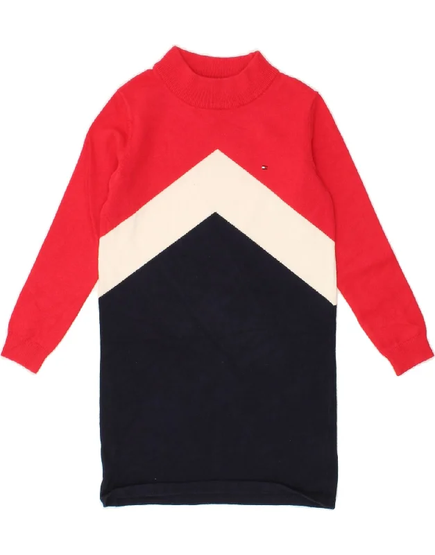 TOMMY HILFIGER Girls Long Sleeve Jumper Dress 6-7 Years Multicoloured Mesh Sweater Canvas Denim