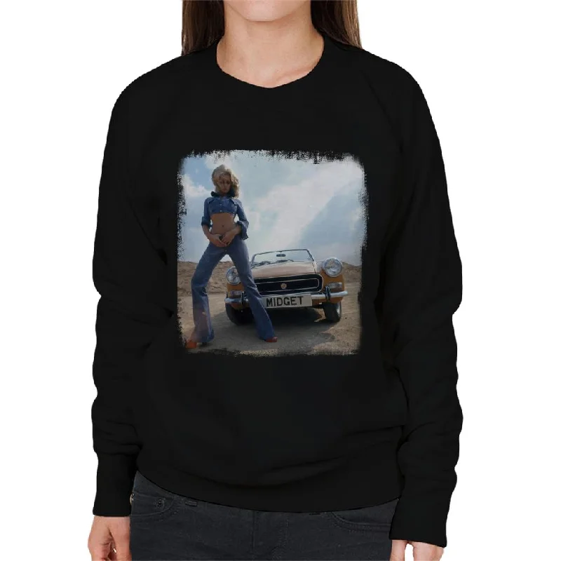 MG Midget British Motor Heritage Women's Sweatshirt Hoodie with Hem Applique Textured Unique