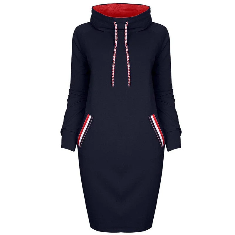 2017 Warm Winter High Quality Hooded Dresses Pocket Long Sleeved Casual Mini Dress Sportwear Women Clothings W1 Comfortable Casual Mini Dress