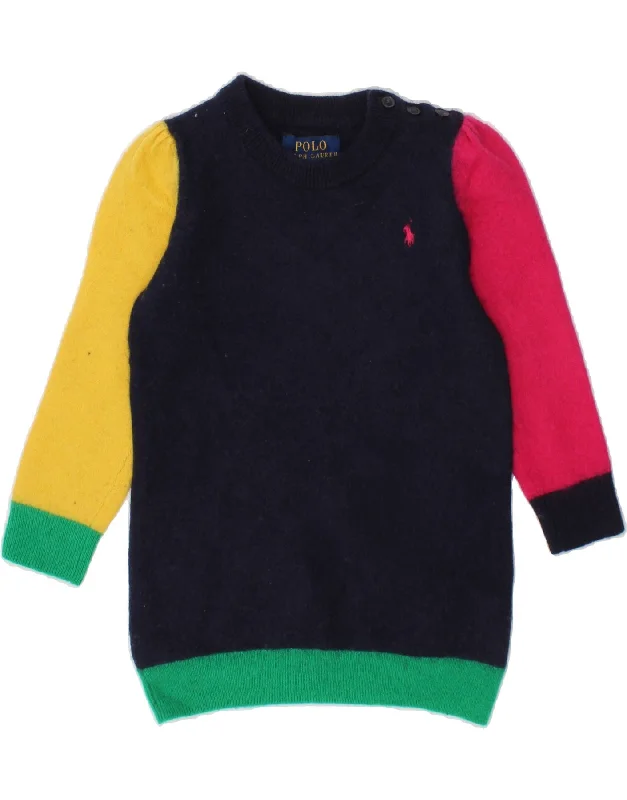 POLO RALPH LAUREN Girls Boat Neck Jumper Sweater 2-3 Years Navy Blue Satin Fabric Silk Fabric Chiffon Fabric