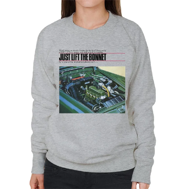 Austin Healey Just Lift The Bonnet British Motor Heritage Women's Sweatshirt Hoodie with Hem Lace Feminine Delicate