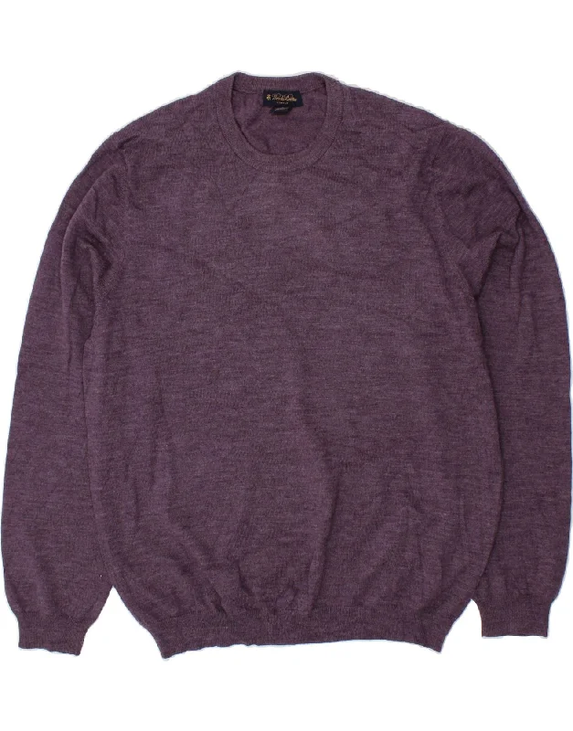 BROOKS BROTHERS Mens Stretch Crew Neck Jumper Sweater XL Purple Elasticated Padded Insulated