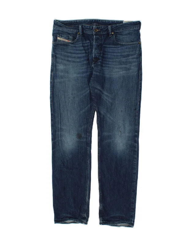 DIESEL Mens Buster Regular Slim Tapered Jeans W34 L30 Blue Cotton Chic Double Waistband Jeans