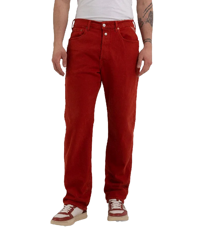 Straight Jeans - Red Comfortable Distressed Straight-Leg Jeans