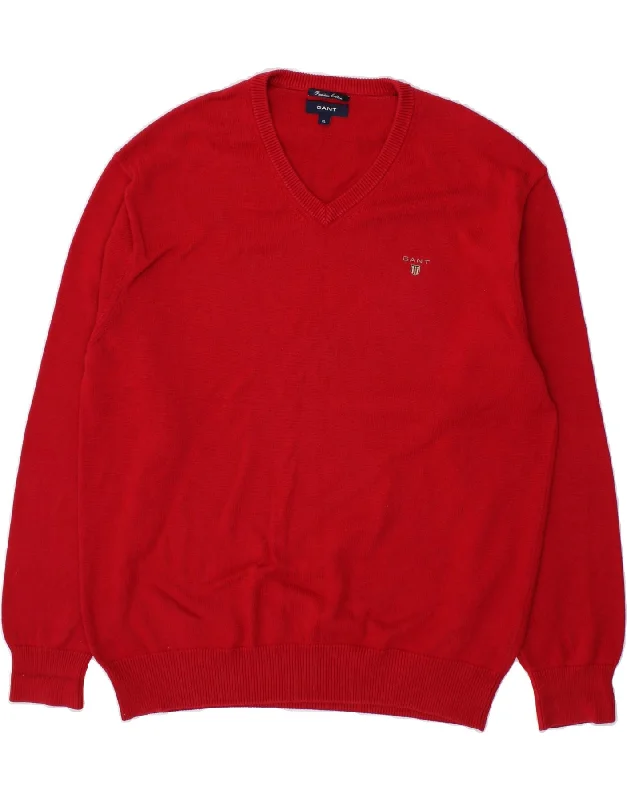 GANT Mens V-Neck Jumper Sweater XL Red Cotton Cashmere Blend Cotton Blend Poly Blend