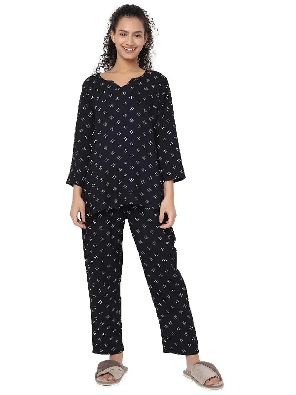 Smarty Pants Women's Cotton Navy Blue Polka Dot Print Night Suit Stylish Harem Pants Smarty Pants Women's Cotton Navy Blue Polka Dot Print Night Suit Stylish Harem Pants