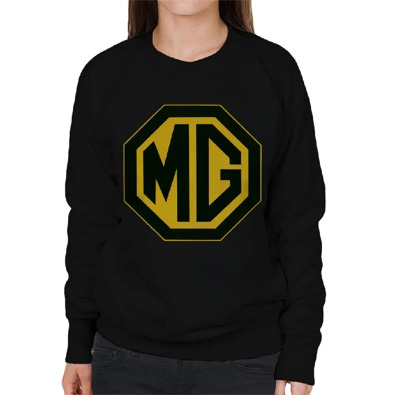 MG Black And Gold Logo British Motor Heritage Women's Sweatshirt Hoodie with Slit Hem Functional Movement