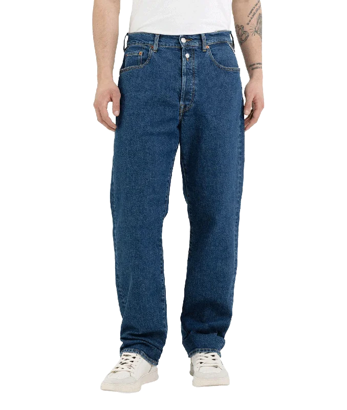 Straight Jeans - Blue Comfortable Folded Hem Jeans