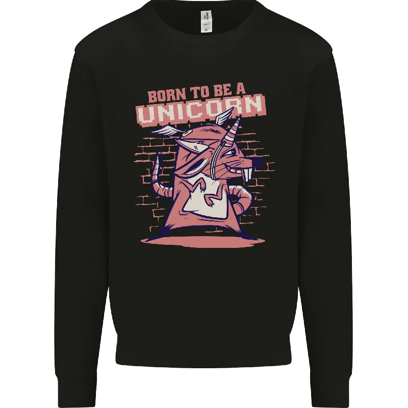 A Rat Born To Be a Unicorn Funny Mens Sweatshirt Jumper Hoodie with Side Slits Relaxed Casual