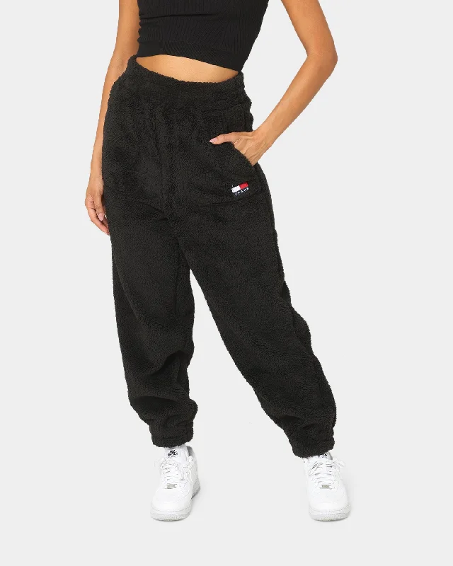 Tommy Jeans Women's Plush Badge Sweat Pants Black Casual Light Wash Jeans