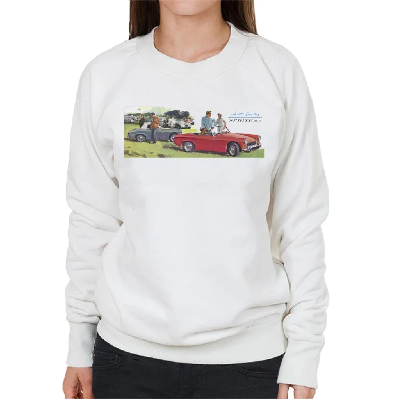 Austin Healey Sprite Mk II Race Day British Motor Heritage Women's Sweatshirt Hoodie Crop Top Short Trendy