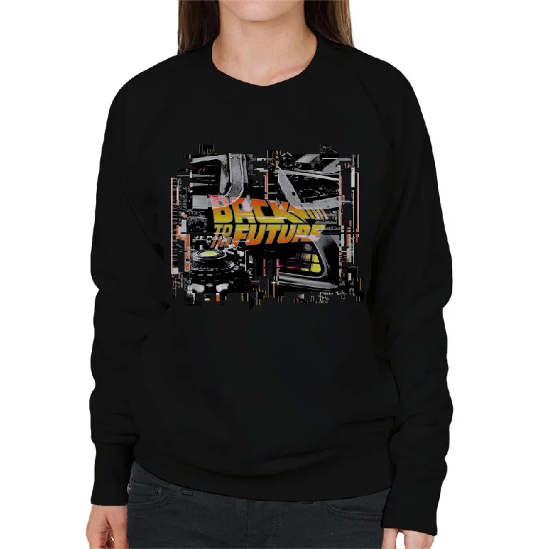 Back to the Future Delorean Montage Women's Sweatshirt Hoodie with Bell Sleeves Flared Feminine