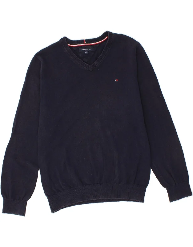 TOMMY HILFIGER Mens V-Neck Jumper Sweater XL Navy Blue Cotton Wool Sweater Cotton Sweater Cashmere Sweater