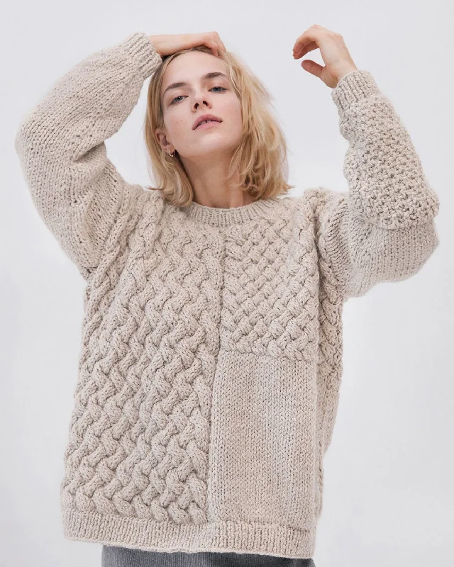 Heartbreaker Alpaca & Wool Sweater Beige Real Fur Shearling Chenille