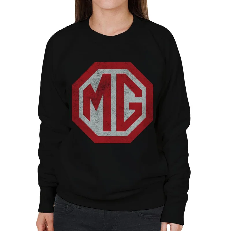 MG Classic Logo British Motor Heritage Women's Sweatshirt Hoodie with Raw Hem Edgy Unfinished