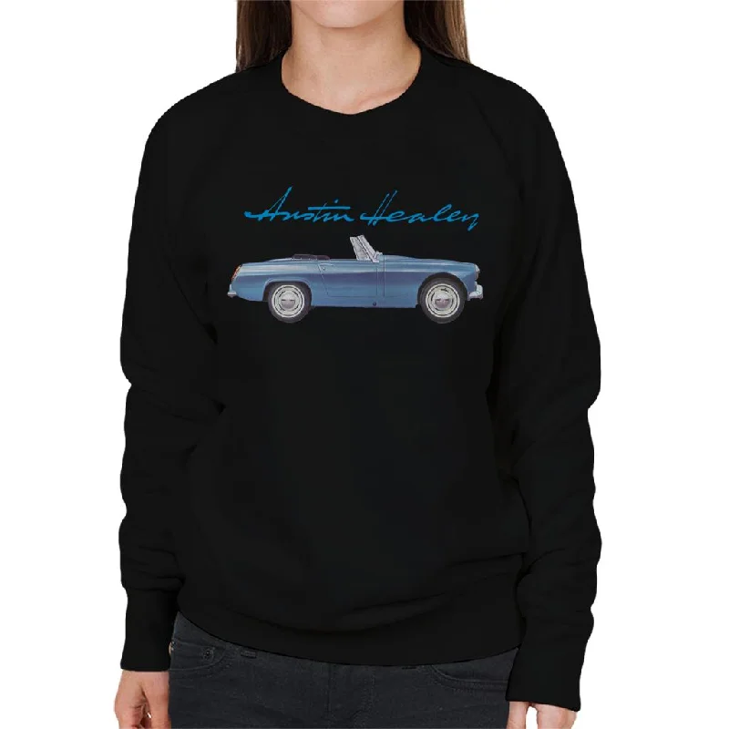 Austin Healey Blue British Motor Heritage Women's Sweatshirt Hoodie with Mock Neck Collared Structured