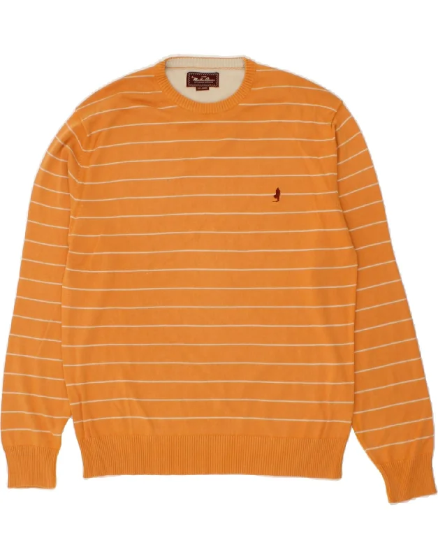 MARLBORO CLASSICS Mens Crew Neck Jumper Sweater 2XL Orange Striped Cotton Modern Contemporary Chic