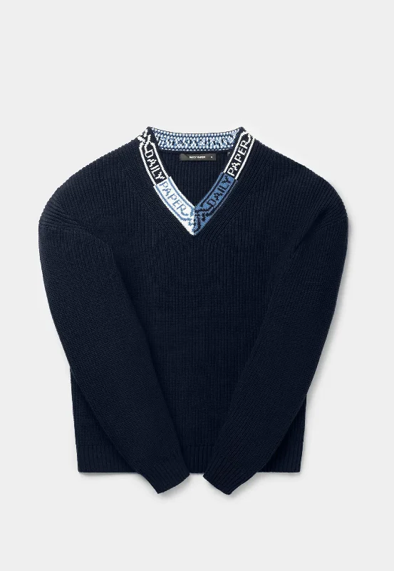 DAILY PAPER Roshaun Sweater - Navy Print Jacquard Patchwork