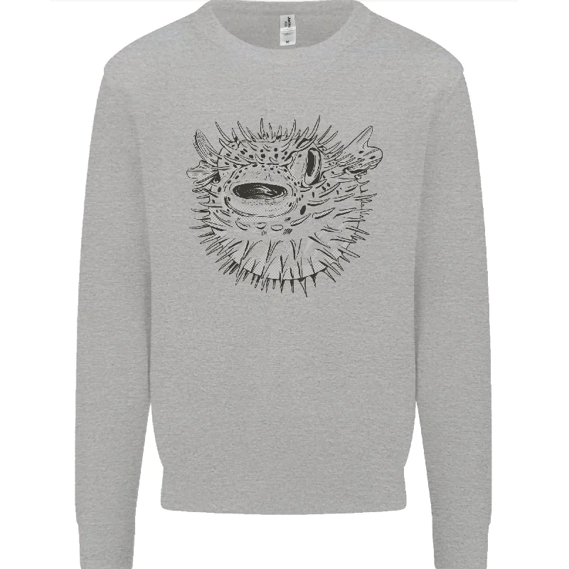 A Pufferfish Puffer Illustration Mens Sweatshirt Jumper Hoodie with Stripes Bold Sporty