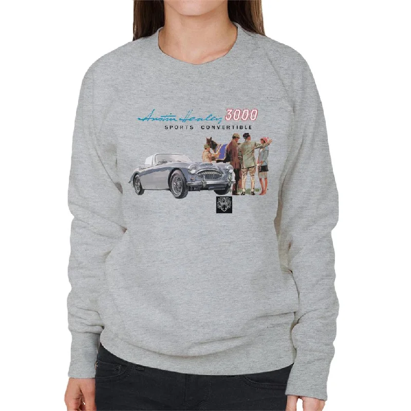 Austin Healey 3000 Sports Convertible British Motor Heritage Women's Sweatshirt Hoodie with Rolled Sleeves Casual Relaxed