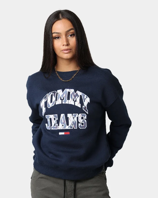 Tommy Jeans Women's Boxy Argyle Crewneck Twilight Navy Comfortable Stretch Fit Jeans