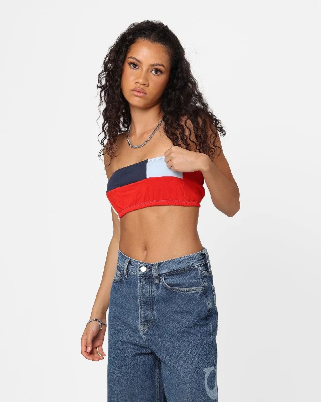 Tommy Jeans Women's Archive Colour-Blocked Bandeau Deep Crimson Fashionable Slouchy Fit Jeans