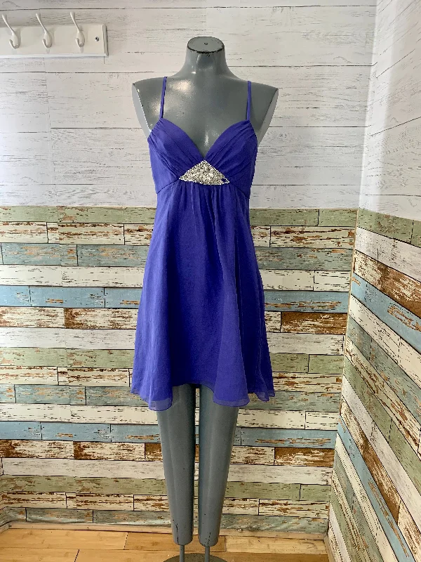 90s Blue Flare Crystal Jewels Mini Dress Chic Pleated Mini Dress