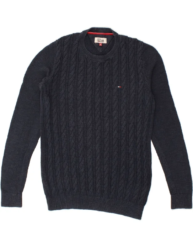 TOMMY HILFIGER Mens Crew Neck Jumper Sweater Small Navy Blue Cotton Notch Collar Peter Pan Collar Cowl Neck