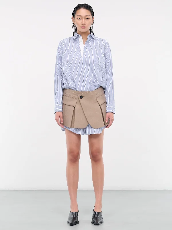 Shirt & Skirt Mini Dress (23-06773-LIGHT-BLUE-STRIPE-BEI) Fashionable Button-Front Mini Dress