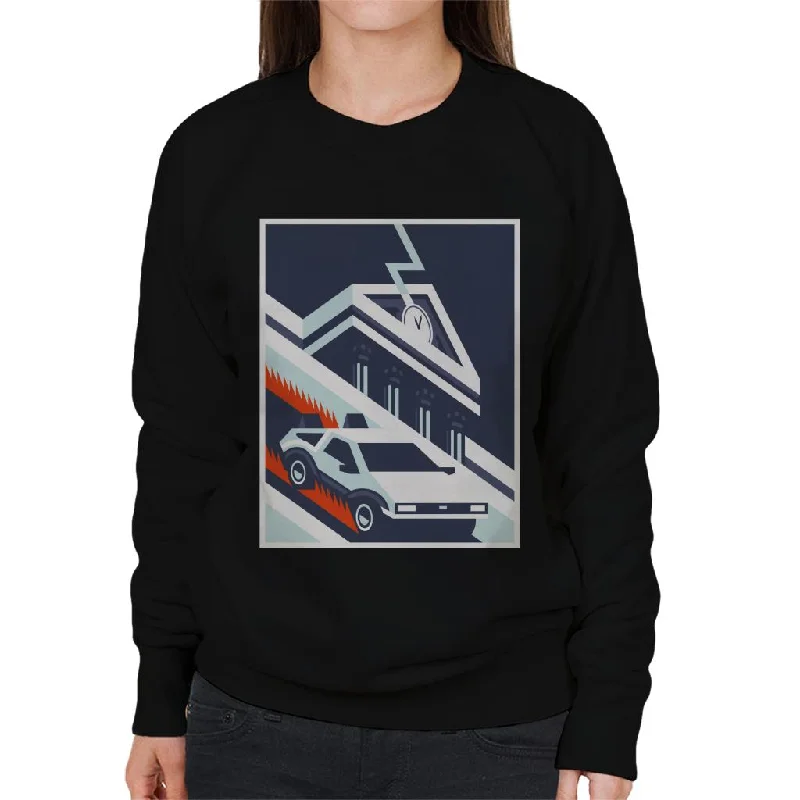 Back to the Future Delorean By Hill Valley Women's Sweatshirt Hoodie with Hem Frayed Vintage Worn