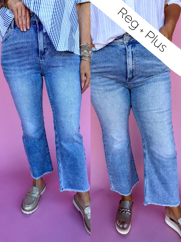 RISEN | High Rise Crop Straight Jeans - Light Elegant Wide-Leg Jeans