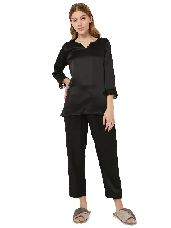 Smarty Pants Women's Silk Satin Black Color Night Suit Pair Comfortable Maternity Pants Smarty Pants Women's Silk Satin Black Color Night Suit Pair Comfortable Maternity Pants