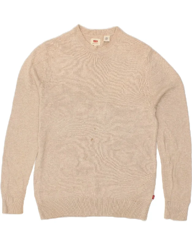 LEVI'S Mens Crew Neck Jumper Sweater Medium Beige Cotton Wool Sweater Cotton Sweater Cashmere Sweater