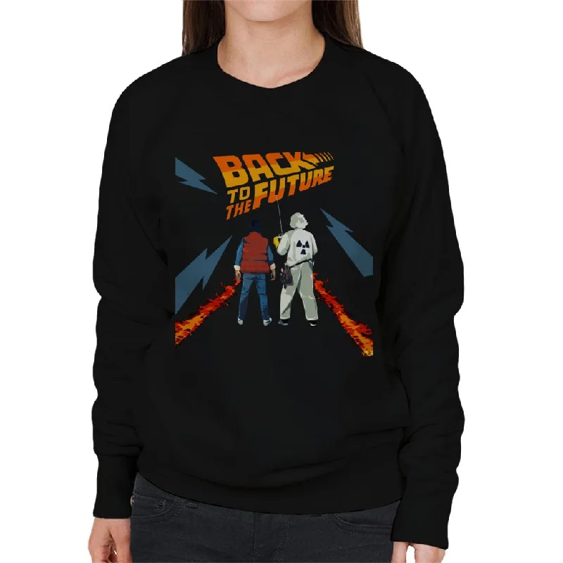 Back to the Future Delorean Fire Trail Marty And Doc Women's Sweatshirt Hoodie with Hem Lace Feminine Delicate