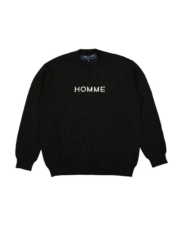 Crewneck Sweater - Black Mesh Blend Leather Blend Suede Blend