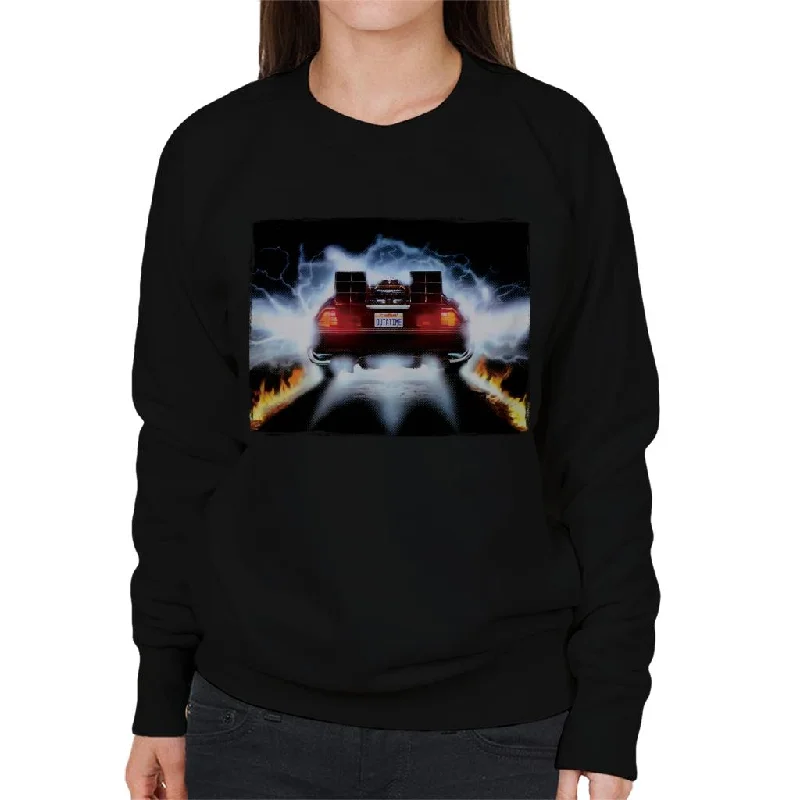 Back to the Future Delorean Taking Off For Time Travel Women's Sweatshirt Hoodie Crop Top Short Trendy