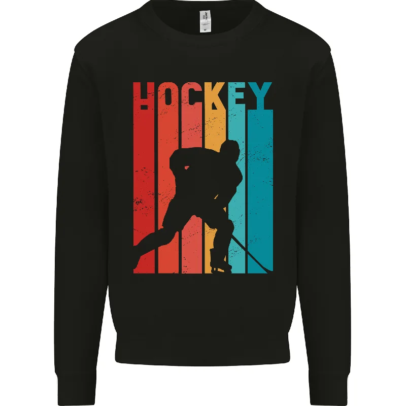 A Retro Ice Hockey Player Mens Sweatshirt Jumper Hoodie with Frayed Bohemian Relaxed