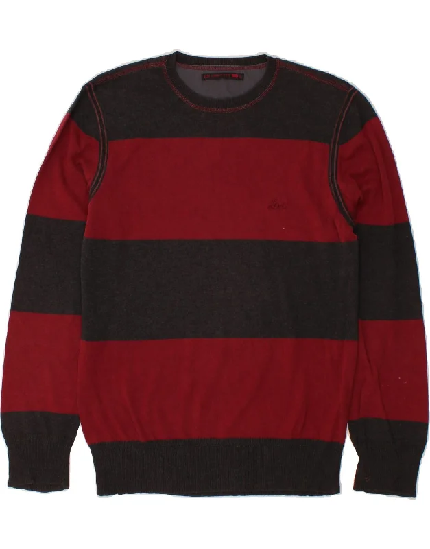 LEVI'S Mens Crew Neck Jumper Sweater Large Red Striped Elasticated Padded Insulated