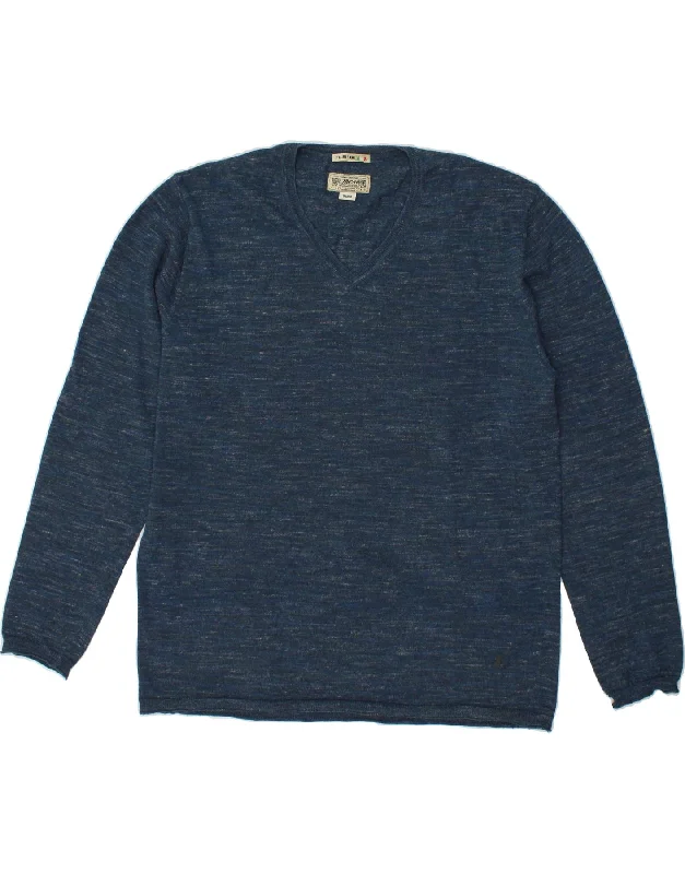 MARLBORO CLASSICS Mens V-Neck Jumper Sweater 3XL Navy Blue Flecked Zippered Buttoned Snapped