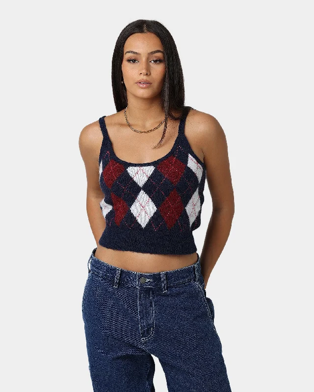 Tommy Jeans Cropped Argyle Cami Top Twilight Navy Elegant Tapered Leg Denim