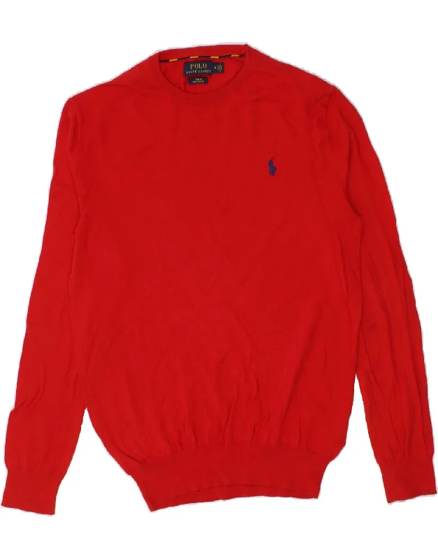 RALPH LAUREN Mens Slim Fit Crew Neck Jumper Sweater Medium Red Cotton Fitted Slim Tailored