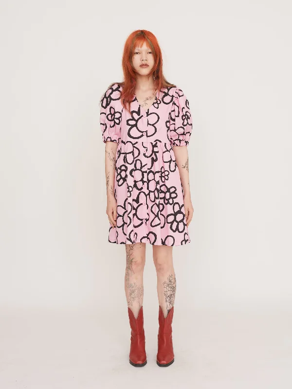 Flower Scribble Mini Dress Cozy Wraparound Mini Dress