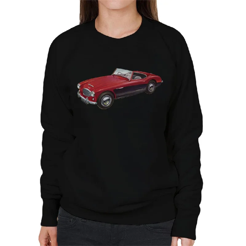 Austin Healey 3000 Mark II Red British Motor Heritage Women's Sweatshirt Hoodie with Monochrome Minimalist Simple