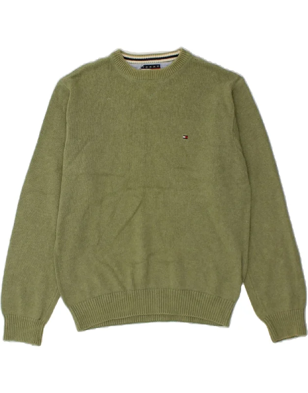 TOMMY HILFIGER Mens Crew Neck Jumper Sweater Medium Green Cotton Terry Terry Cloth Terry Knit