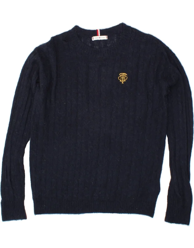 TOMMY HILFIGER Mens Crew Neck Jumper Sweater Large Navy Blue Polyamide Modern Contemporary Chic