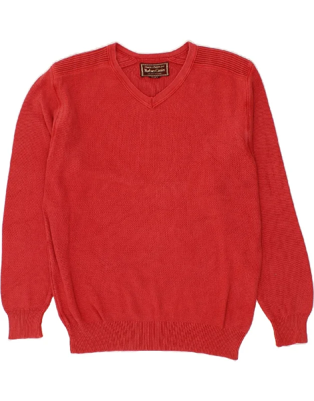 MARLBORO CLASSICS Mens V-Neck Jumper Sweater XL Red Cotton Bright Pastel Dark