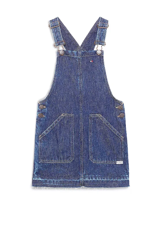 Tommy Hilfiger Girl Dungaree Mini Dress, Dark Blue Trendy Wraparound Mini Dress