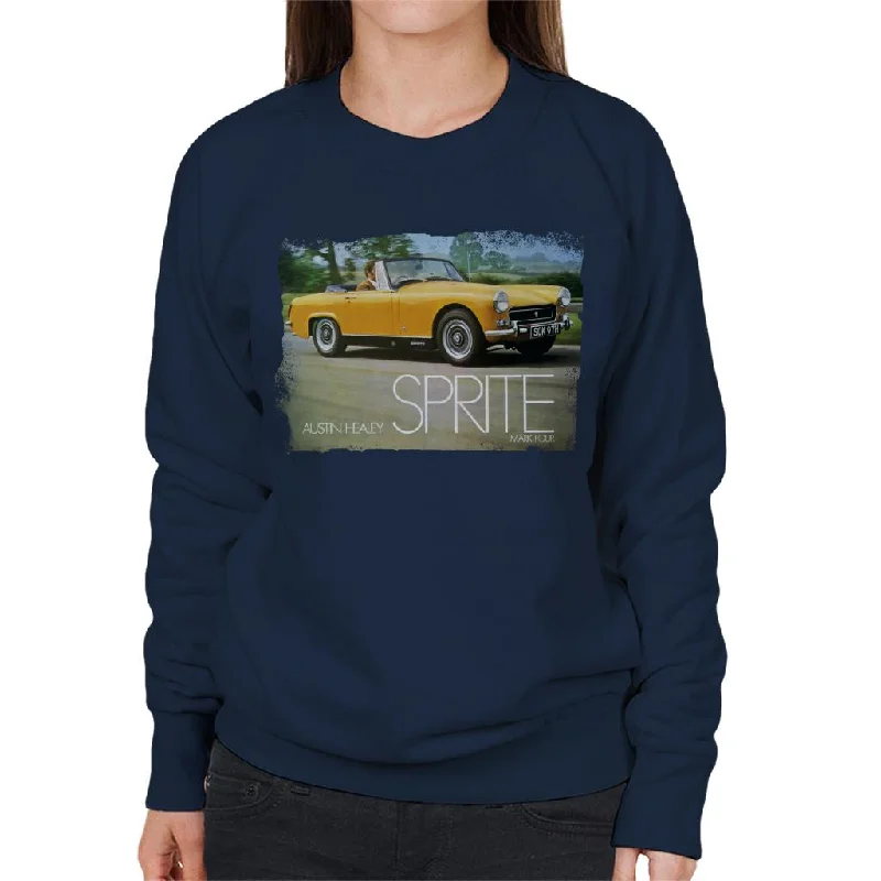 Austin Healey Sprite Mark IV Yellow British Motor Heritage Women's Sweatshirt Hoodie with Slim Fit Tailored Modern